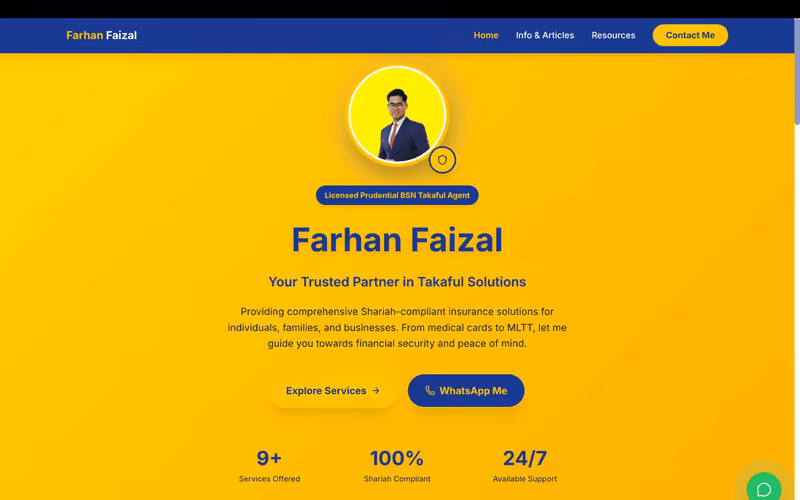 Laman web lead capture Farhan Faizal, perunding takaful