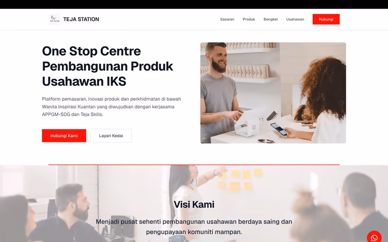 Laman web pusat SME Teja Station dengan direktori bisnes Bahasa Melayu